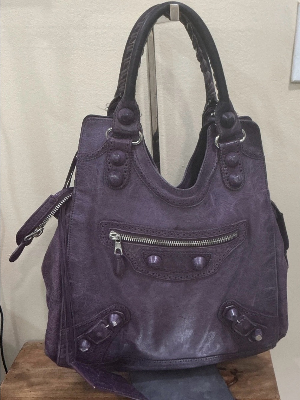 Balenciaga Purple Leather Shoulder Bag $1800